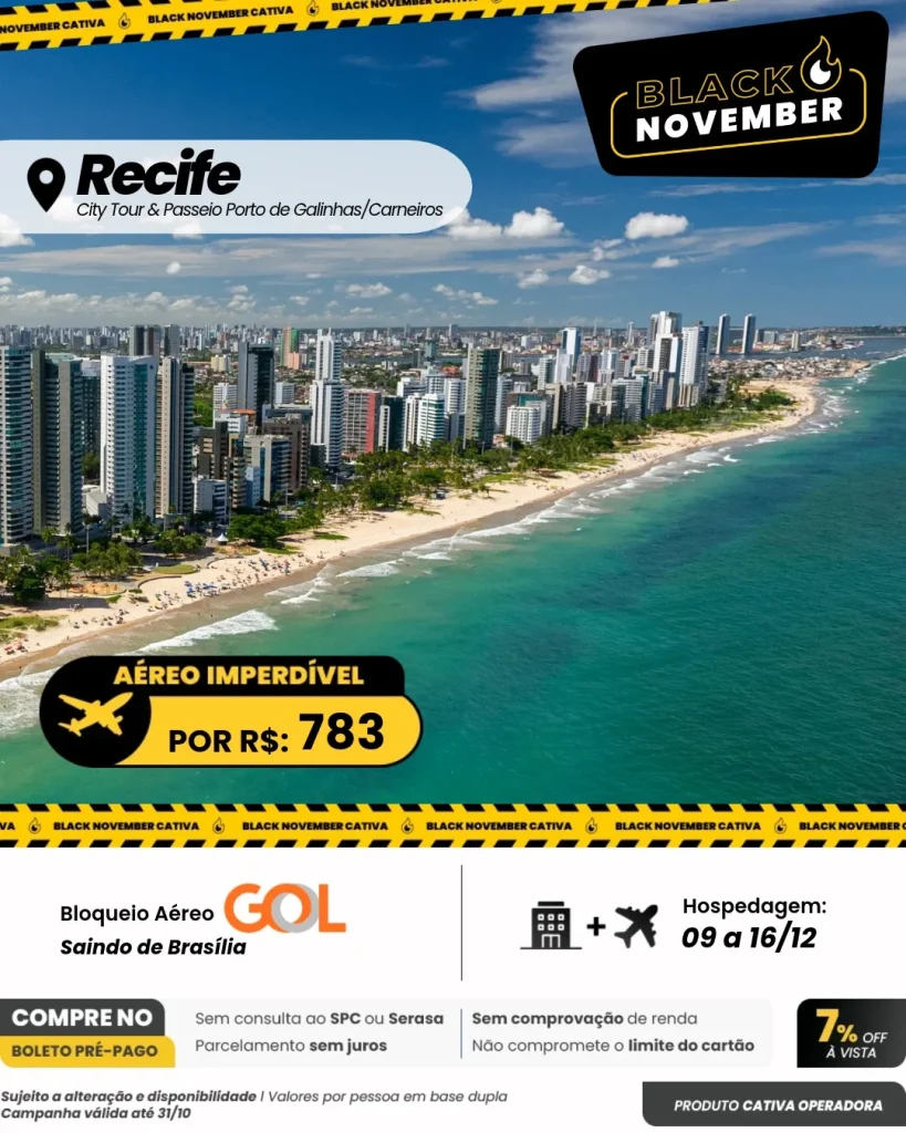 ⛵ Recife com City Tour & Passeio Porto de Galinhas/Carneiros